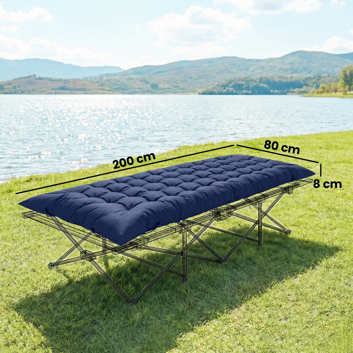 Sleeping Mat, Foldable Camping Pad with Elastic Straps Dark Blue