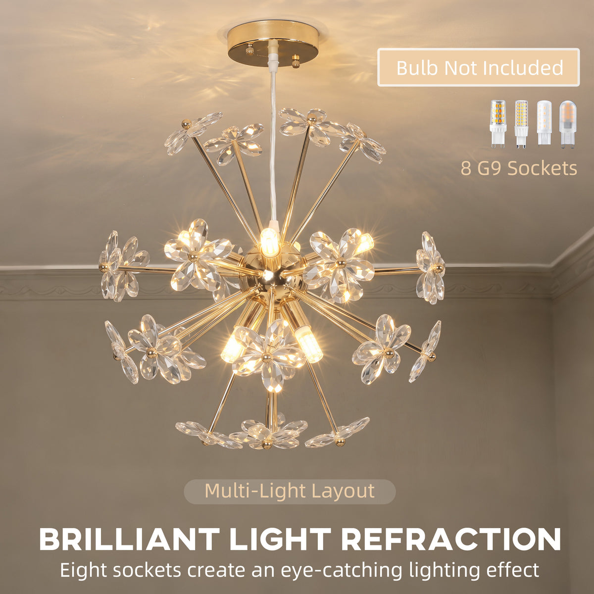 Crystal Chandeliers Ceiling Light with Flower, Pendant Light, Clear
