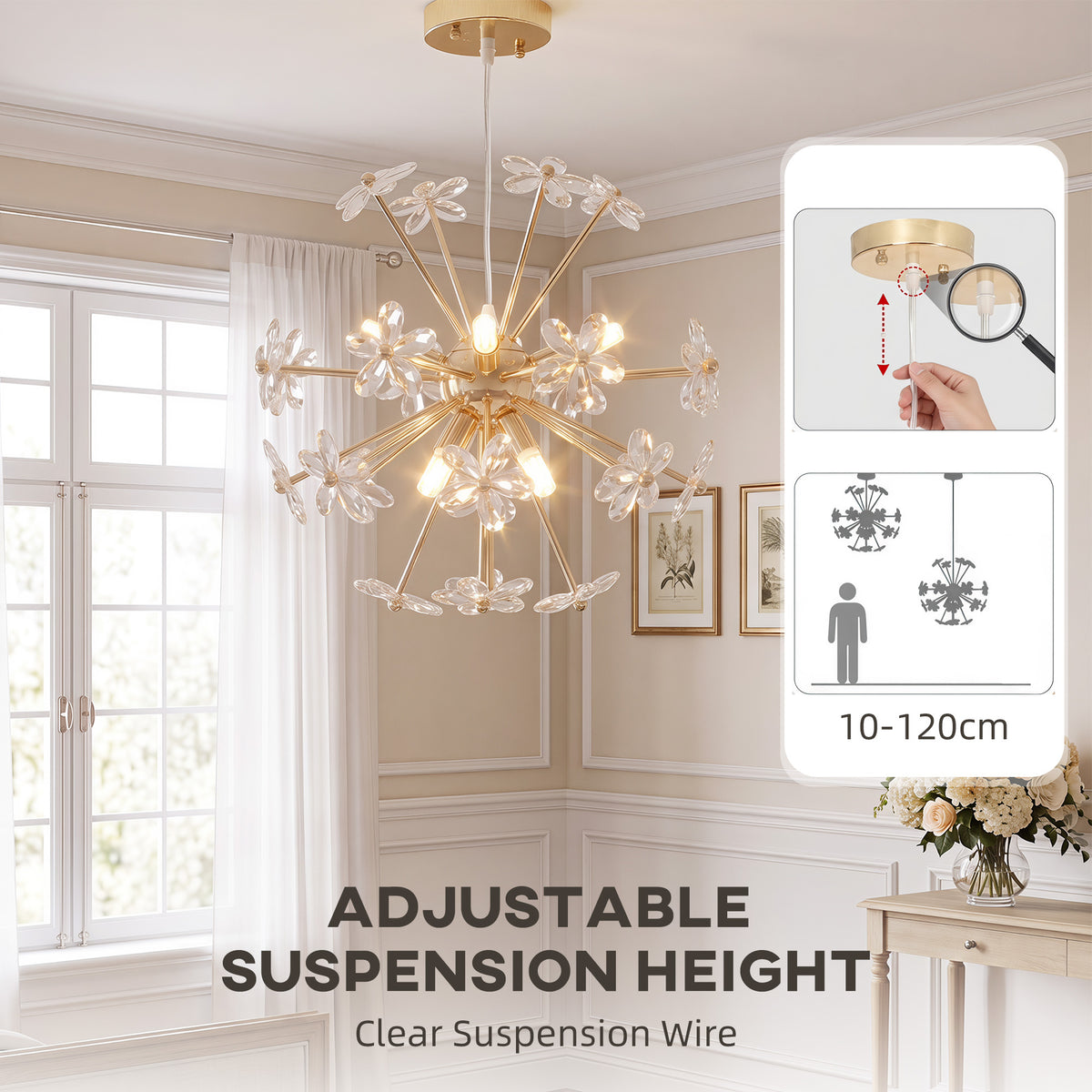 Crystal Chandeliers Ceiling Light with Flower, Pendant Light, Clear