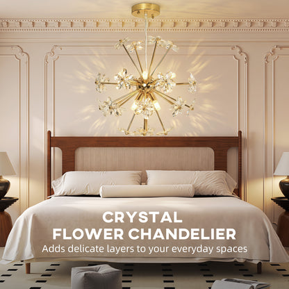 Crystal Chandeliers Ceiling Light with Flower, Pendant Light, Clear