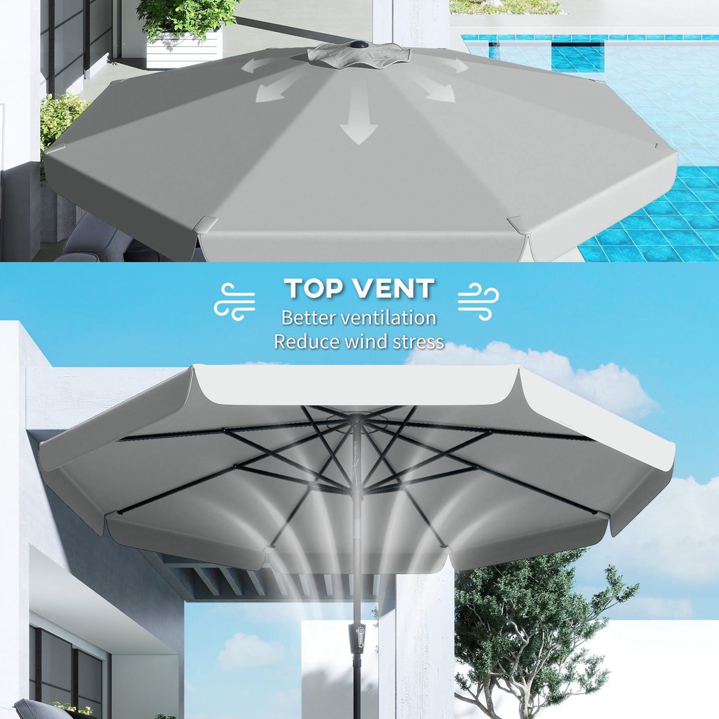 3 m Garden Parasol with Tilt & Crank, UPF30+ Outdoor Table Umbrella