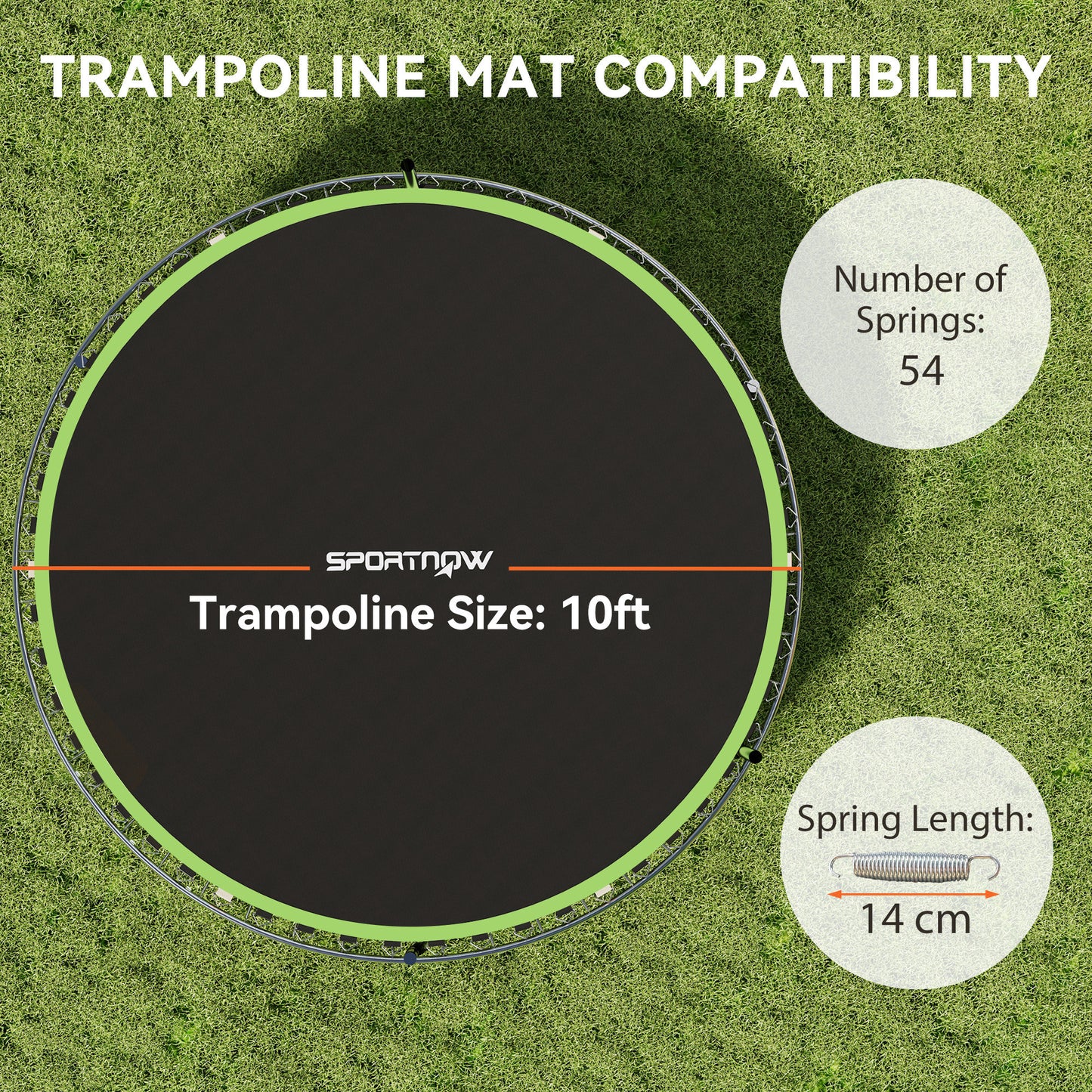 Trampoline Mat with 54 V-Hooks, for 10ft Trampoline, Green