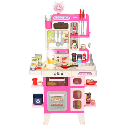 Play Kitchen Set with Realistic Lights & Sounds, Kids Pretend Role Play Set with Toy Food, Pots, Utensils, 104PCS Toy Kitchen Accessories for Boys and Girls, Pink