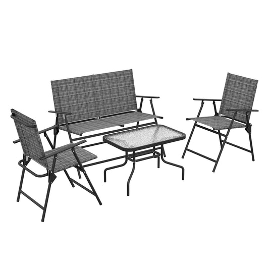 Patio Furniture Set, Garden Set w/ Table, Foldable Chairs, a Loveseat