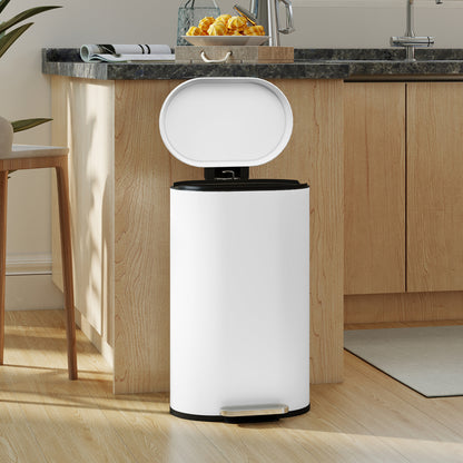 Slim Rectangular Pedal Bin with Soft-Close Lid, 30L Kitchen Bin White