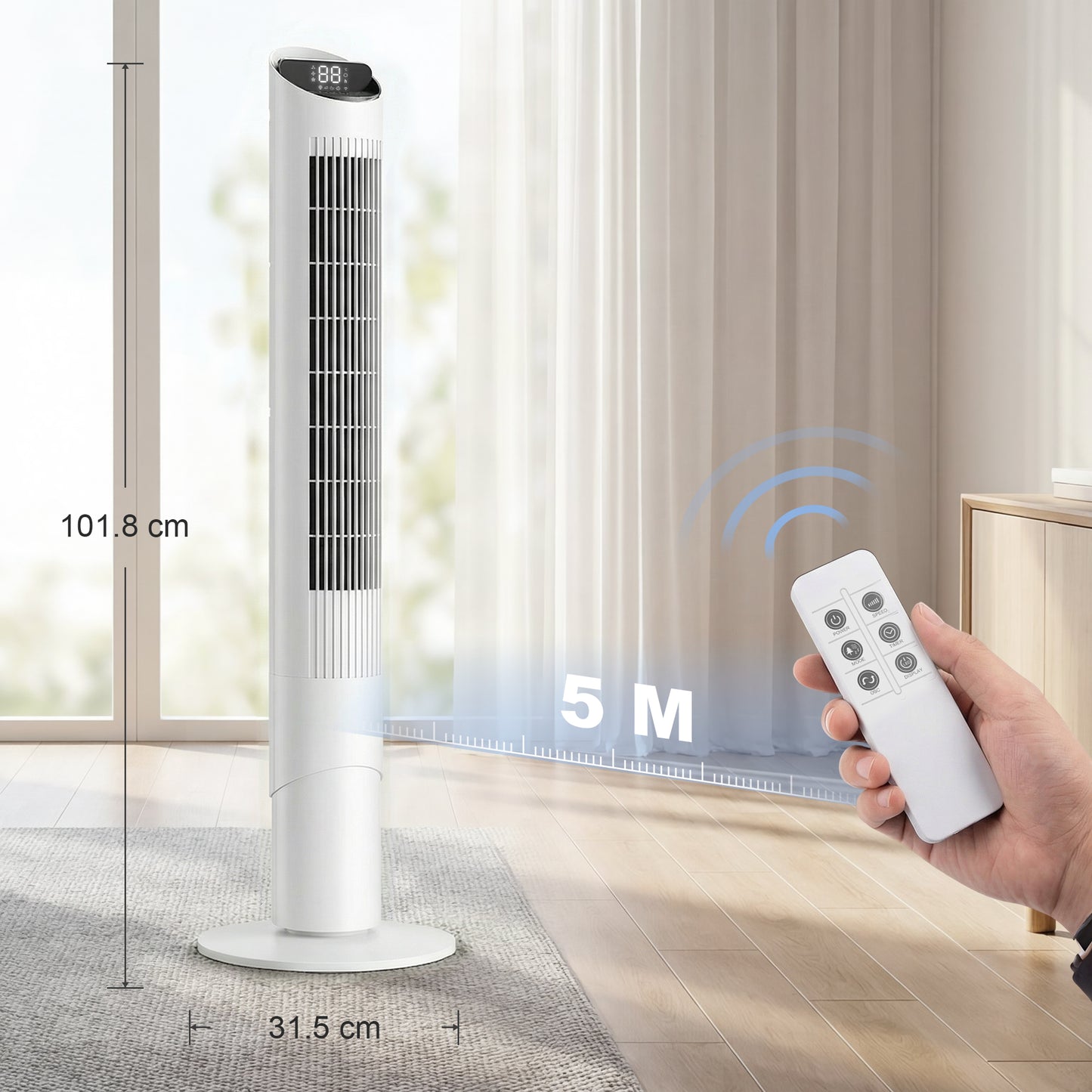 Tower Fan WiFi App Control 101.8 cm White