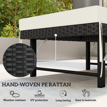 Folding Rattan Sun Lounger with Adjustable Back, Cushion, Black