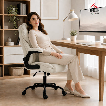 Office Chair, Computer Desk Chair with Flip-up Armrest, Beige