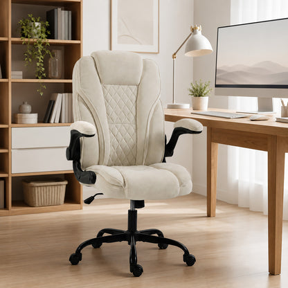 Office Chair, Computer Desk Chair with Flip-up Armrest, Beige