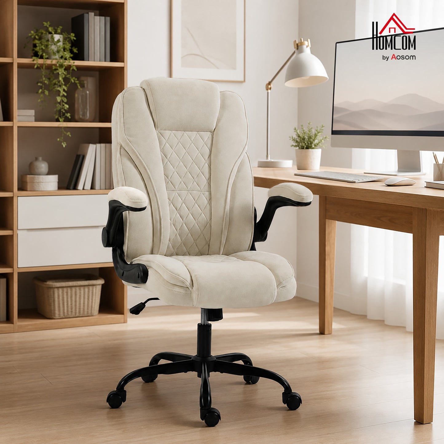 Office Chair, Computer Desk Chair with Flip-up Armrest, Beige