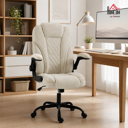 Office Chair, Computer Desk Chair with Flip-up Armrest, Beige