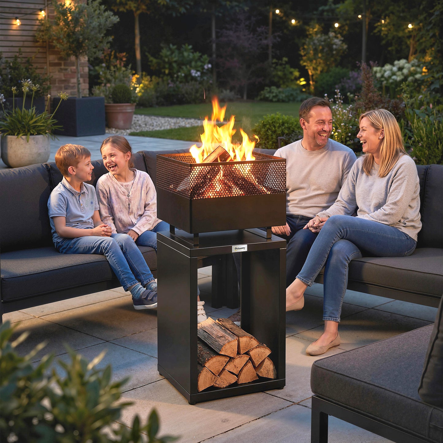 Outdoor Fire Pit with Wood Storage 87 cm Black