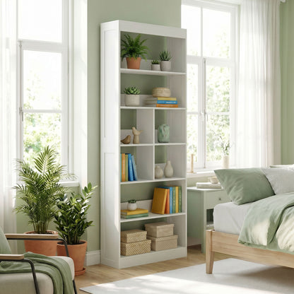 Bookcase, 6-Tier Bookshelf with 4 Open Storage Shelves, 4 Cubes, 68 x 24 x 180 cm Tall Display Shelf with Anti-Tipping Design for Living Room, Bedroom, Study, White