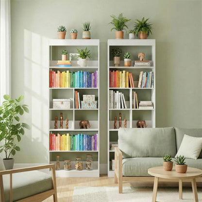 Bookcase, 6-Tier Bookshelf with 4 Open Storage Shelves, 4 Cubes, 68 x 24 x 180 cm Tall Display Shelf with Anti-Tipping Design for Living Room, Bedroom, Study, White