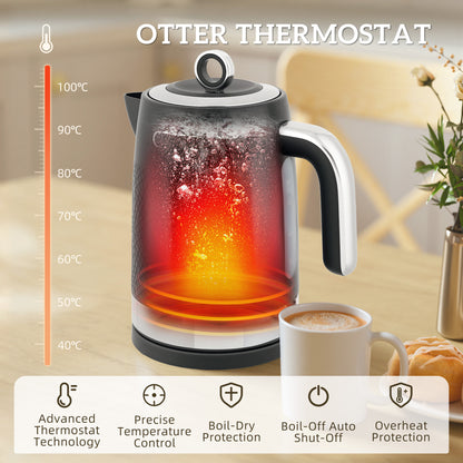 3000W Rapid Boil Kettle and Toaster Set with Otter Thermostat, Black