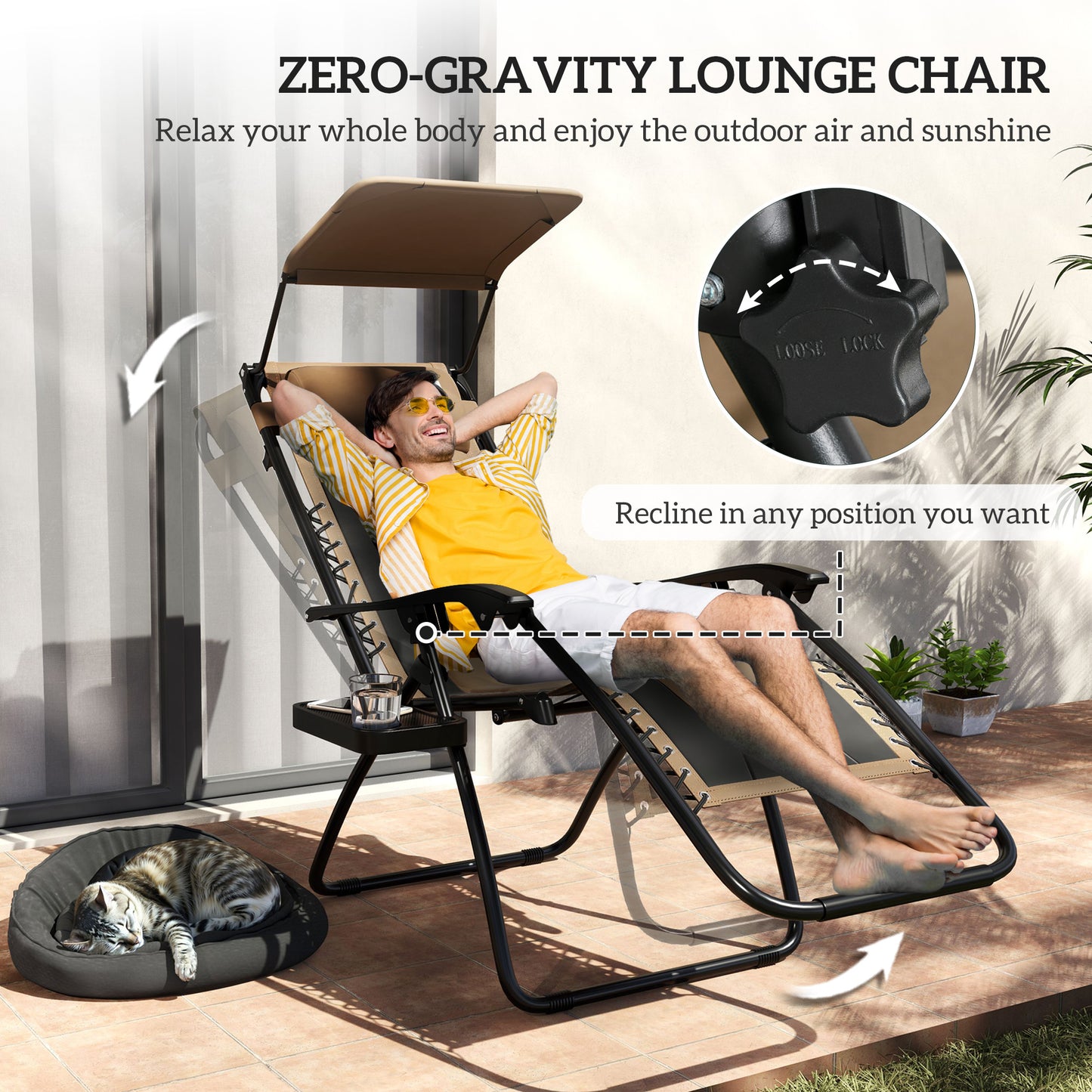 2 Pcs Zero Gravity Lounger Chair, Folding Reclining Chair, Brown