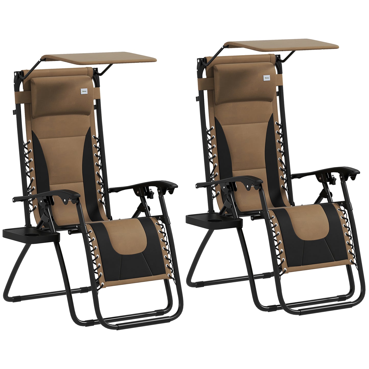 2 Pcs Zero Gravity Lounger Chair, Folding Reclining Chair, Brown