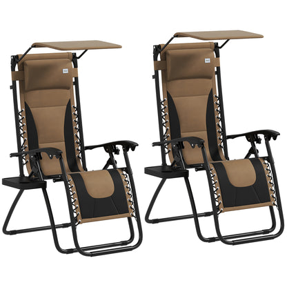 2 Pcs Zero Gravity Lounger Chair, Folding Reclining Chair, Brown