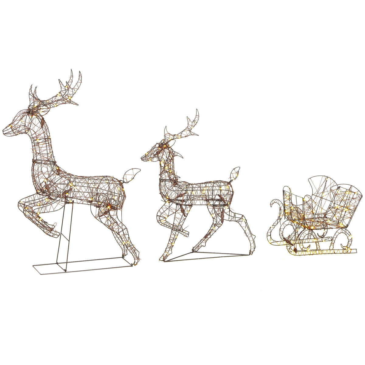 3-Piece Christmas Lighted Reindeer and Sleigh Set for Outdoor