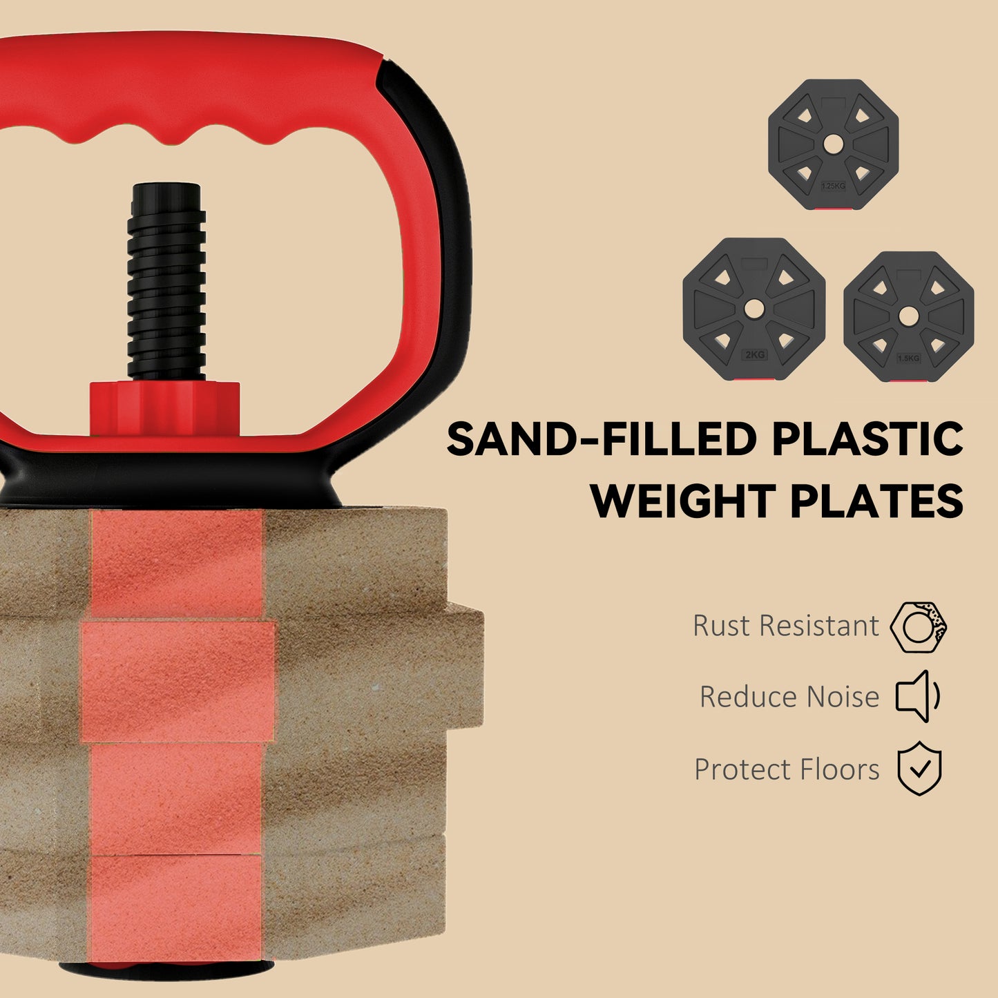 4-in-1 Adjustable Weight Dumbbells Set, 20kg Free Weights Set, Red