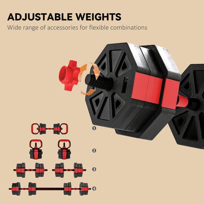 4-in-1 Adjustable Weight Dumbbells Set, 20kg Free Weights Set, Red