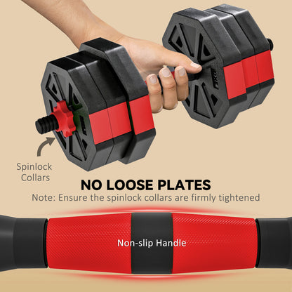 4-in-1 Adjustable Weight Dumbbells Set, 20kg Free Weights Set, Red