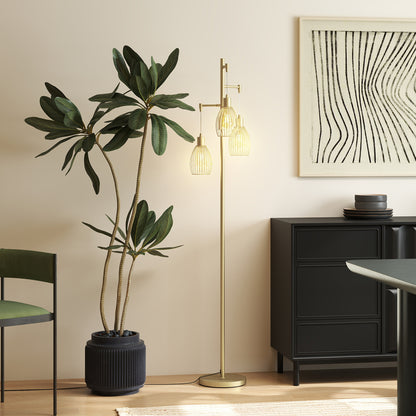 Industrial 3-Light Floor Lamp Dimmable Standing Lamp, Gold
