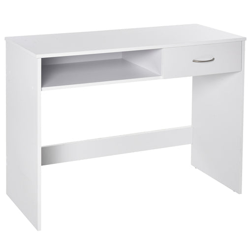 Computer Desk, Work Desk Table Study with Shelf Drawer, Study Table Storage Compartment, Writing Station Display Stylish Storage, White