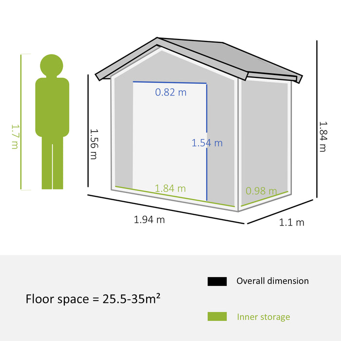 6.5x3.5ft Metal Garden Storage Shed for Outdoor Tool Storage with Double Sliding Doors and 4 Vents, Grey