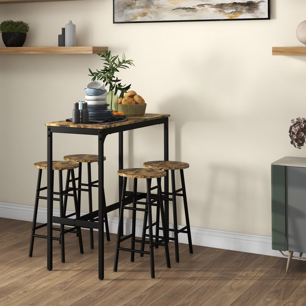 5 Piece Bar Set, Industrial Kitchen and Chair Set Rustic Brown