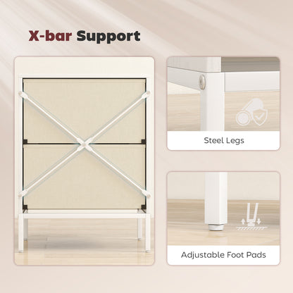 Chest of Drawers, 2 Fabric Drawer Dresser, Aluminium Handles, White