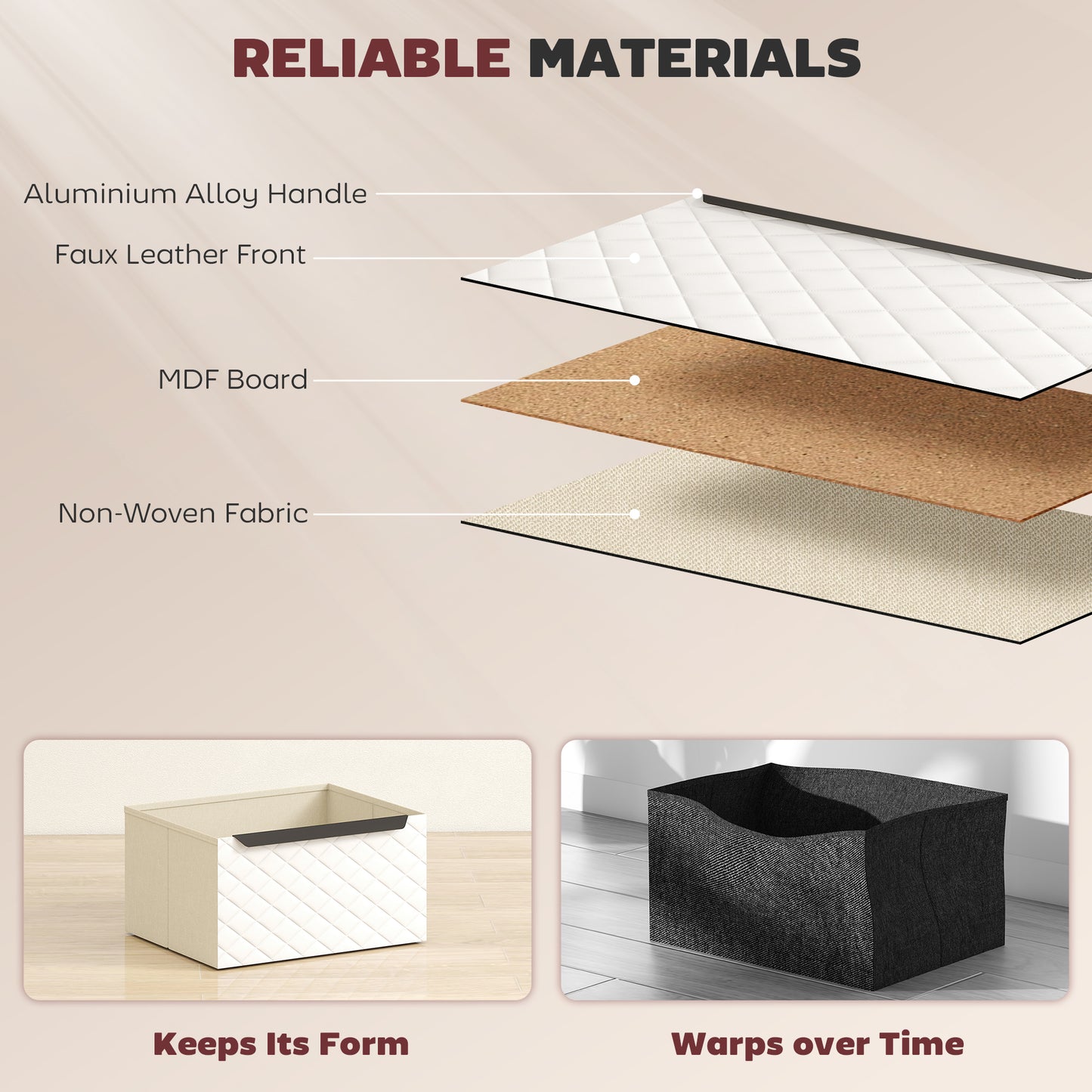 Chest of Drawers, 2 Fabric Drawer Dresser, Aluminium Handles, White