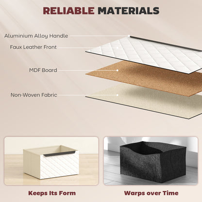 Chest of Drawers, 2 Fabric Drawer Dresser, Aluminium Handles, White