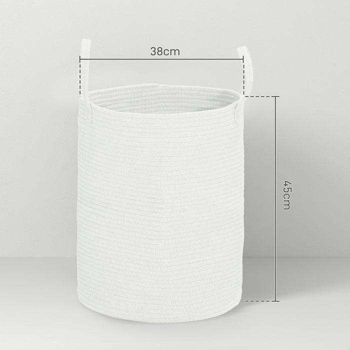 36L Cotton Rope Laundry Basket with Handles for Pillows Clothes Cream