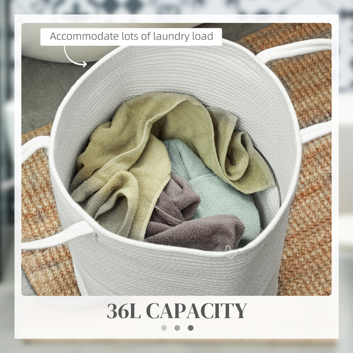 36L Cotton Rope Laundry Basket with Handles for Pillows Clothes Cream