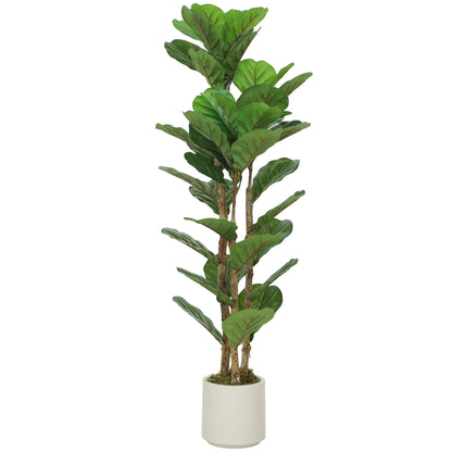 120cm Artificial Fiddle Leaf Fig Tree with Solid Wood Trunks, Decorative Artificial Plant with 71 Leaves in Pot for Indoor Living Room Office Home Decor, Green