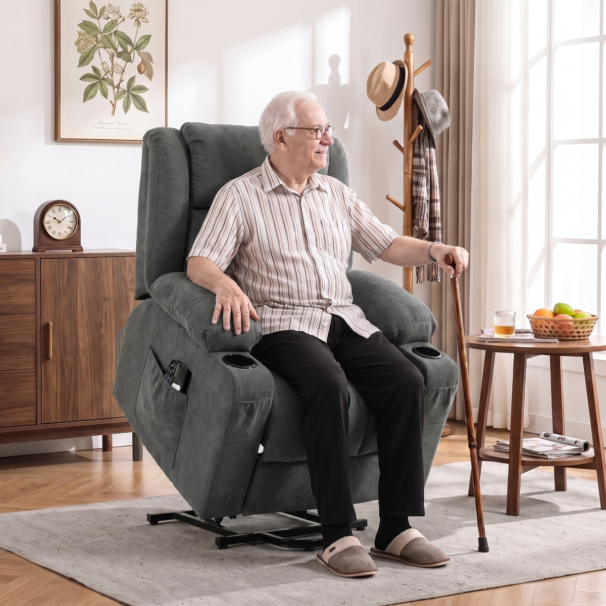 Dual Motor Recliner Chair Power Lift Chair w/ Massage Heat, Dark Grey