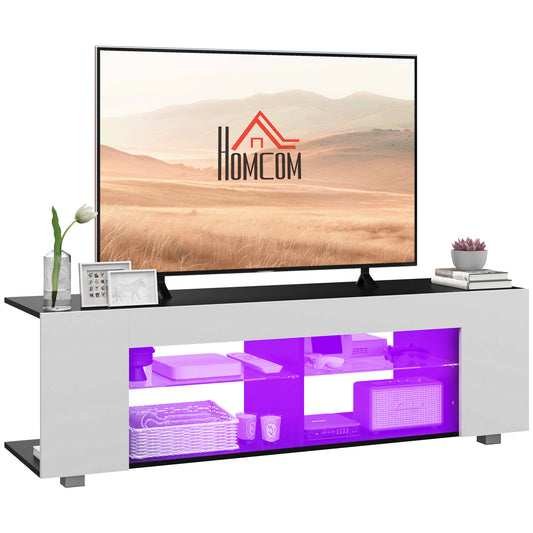 TV Stand 145cm TV Unit with Glass Shelves RGB LED Light for 60"TV White