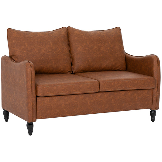 Two-Seater Sofa, Modern Small Sofa with Solid Wood Legs, Brown