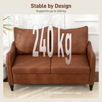 Two-Seater Sofa, Modern Small Sofa with Solid Wood Legs, Brown