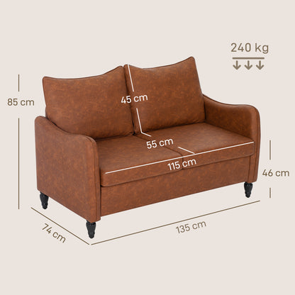 Two-Seater Sofa, Modern Small Sofa with Solid Wood Legs, Brown
