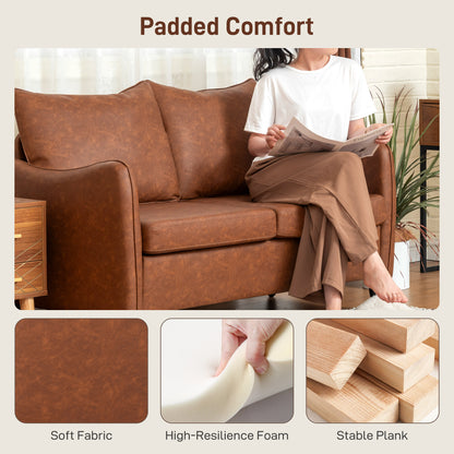 Two-Seater Sofa, Modern Small Sofa with Solid Wood Legs, Brown