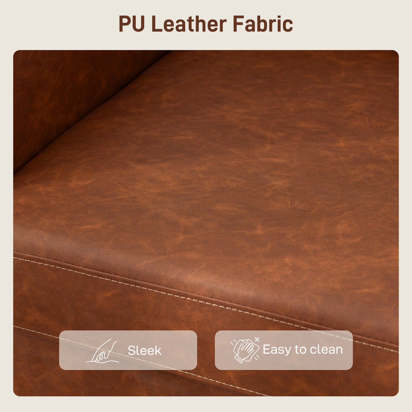 Two-Seater Sofa, Modern Small Sofa with Solid Wood Legs, Brown