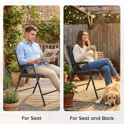 2Pcs Garden Chair Cushions, Waterproof Seat Pads, Dark Grey