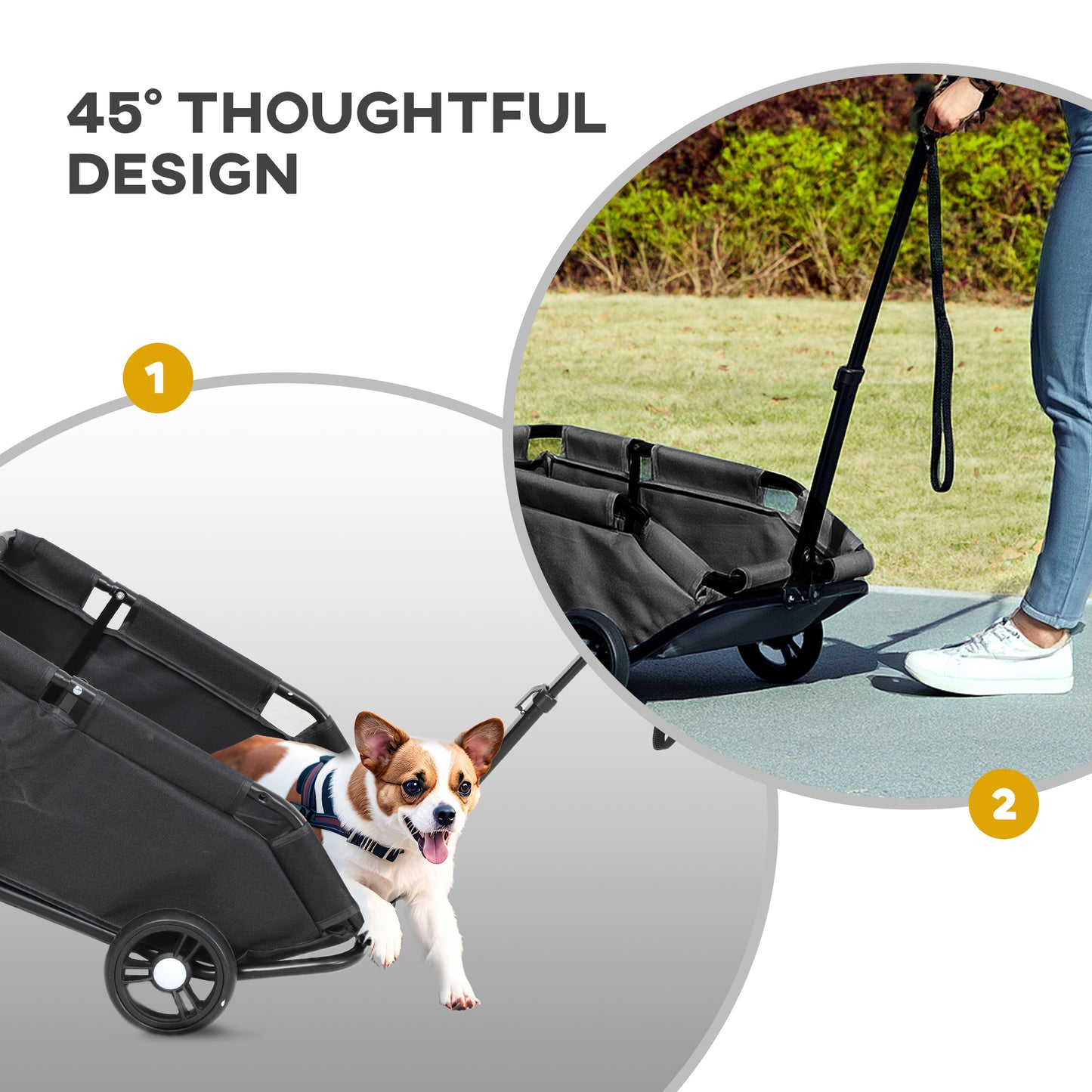 Foldable Dog Stroller with Safety Straps, Storage Bag, Black