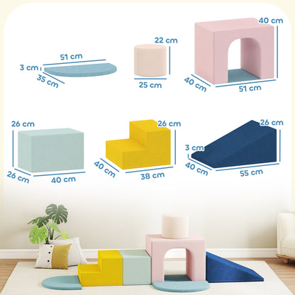Soft Play Set, 8 Piece Foam Climbing Blocks for Toddler 0.5-3 Years, Soft Play Equipment with Washable Velvet Covers for Climbing and Crawling, Blue