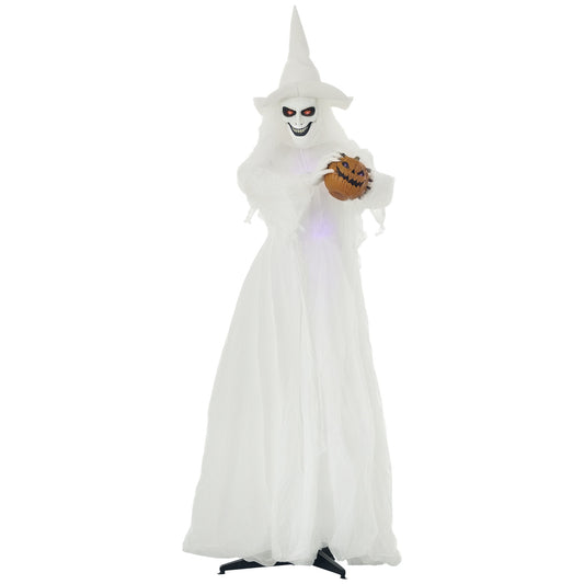 74" Witch Halloween Decoration with Light Up Eyes and Body, White