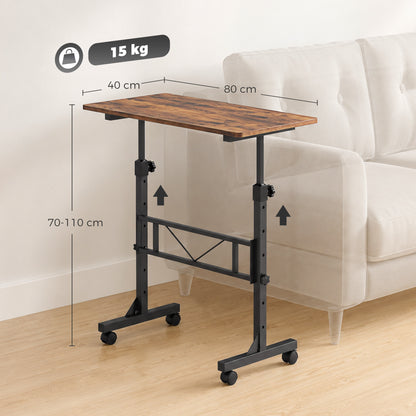 Overbed Table Adjustable Height with Steel Frame Rustic Brown