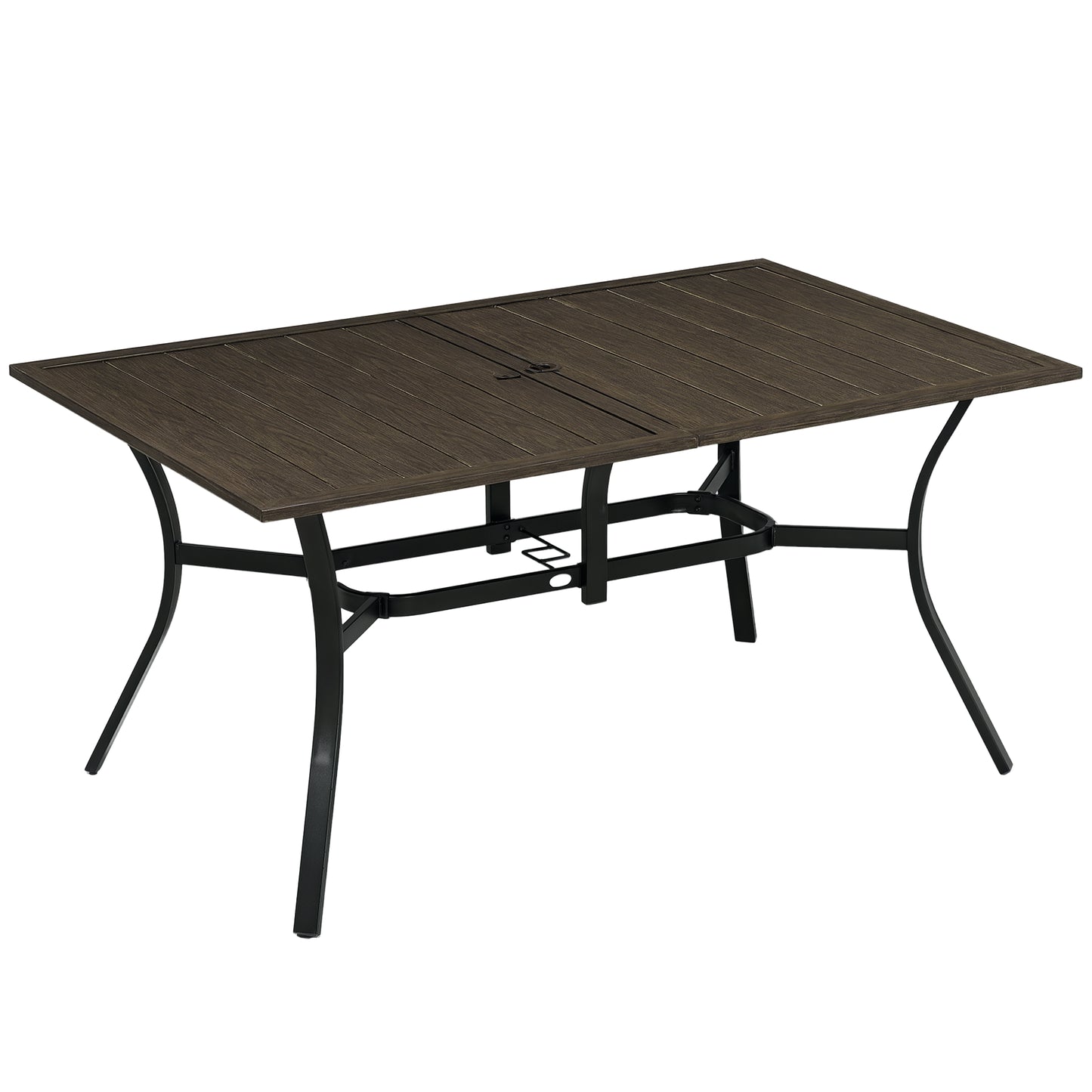 Garden Table with Parasol Hole for Patio, Deck, Brown, 150 x 96 x 73cm