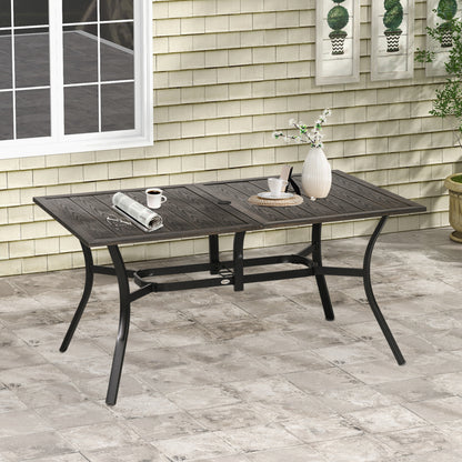 Garden Table with Parasol Hole for Patio, Deck, Brown, 150 x 96 x 73cm